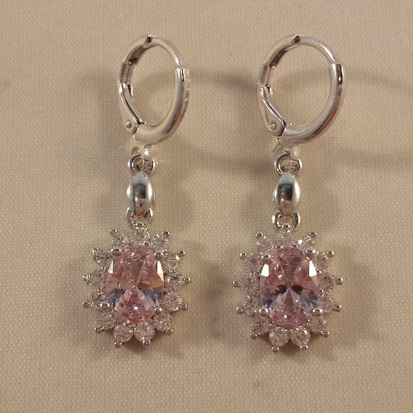 18K White Gold Filled Sun Flower Pink Diamond Zircon Dangle Earrings Party Gift - Picture 2 of 5